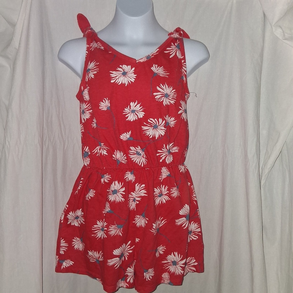 Harper Canyon Girls L Large 10/12 Red Jumper Romper Sleeveless Summer Fun Floral